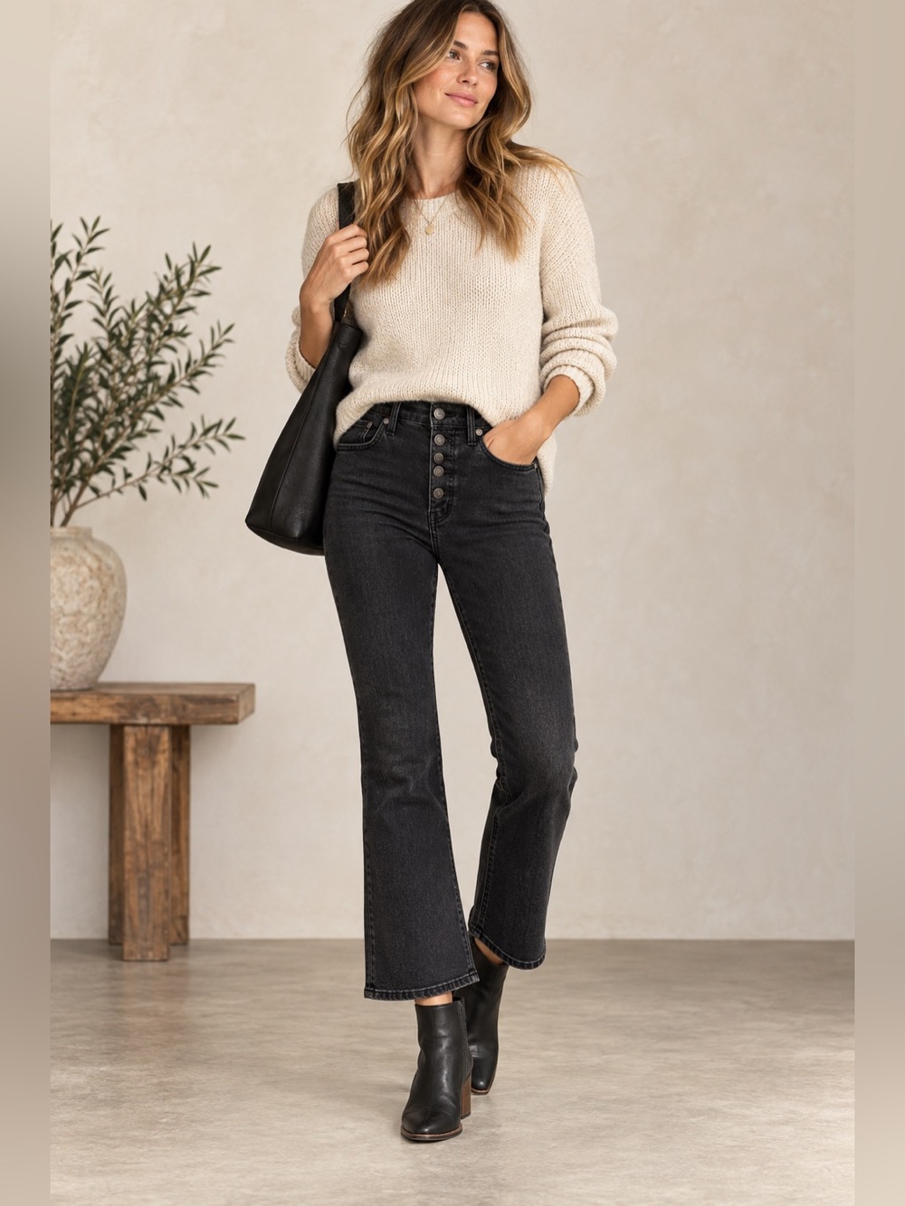 Madewell Cali Demi-Boot Jeans 28 Bellspring Black High Rise Cropped Flare